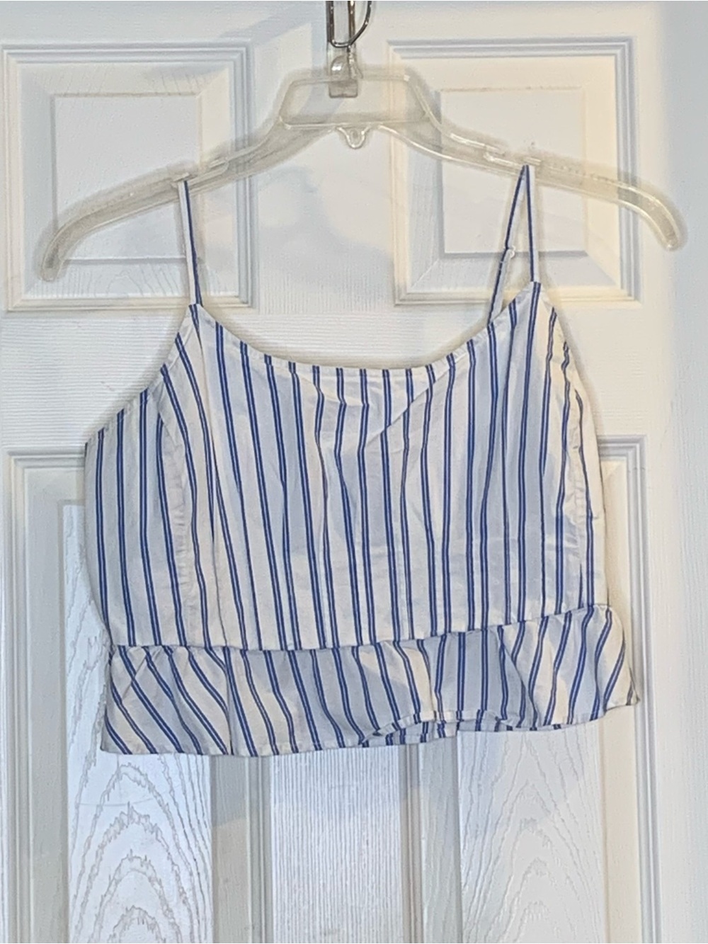 American Eagle Blue and White Striped Peplum Cropped Top Size Large